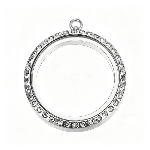 TUWAFE Floating Memory Locket,Stainless Steel Round Glass Pendant|With Rhinestone Decoration for Diy Crafts and Special Day Gifts-Round Memory Locket