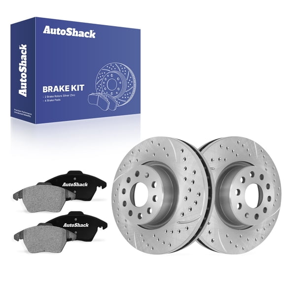AutoShack Front Vented Drilled & Slotted Silver Zinc Coated Brake Rotors   Ceramic Pads 6-PC Brake Kit Replacement for 2015-2018 Volkswagen Jetta SilverShield Pro 12.28" (312 mm)