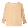 thumbnail image 4 of Mercatoo Teen Girls Summer Cotton T-Shirt 3/4 Sleeve Crewneck Tee for Kids Girls Smocked Cuffs Blouse Trendy 𝗗ressy Casual Top, 4 of 4