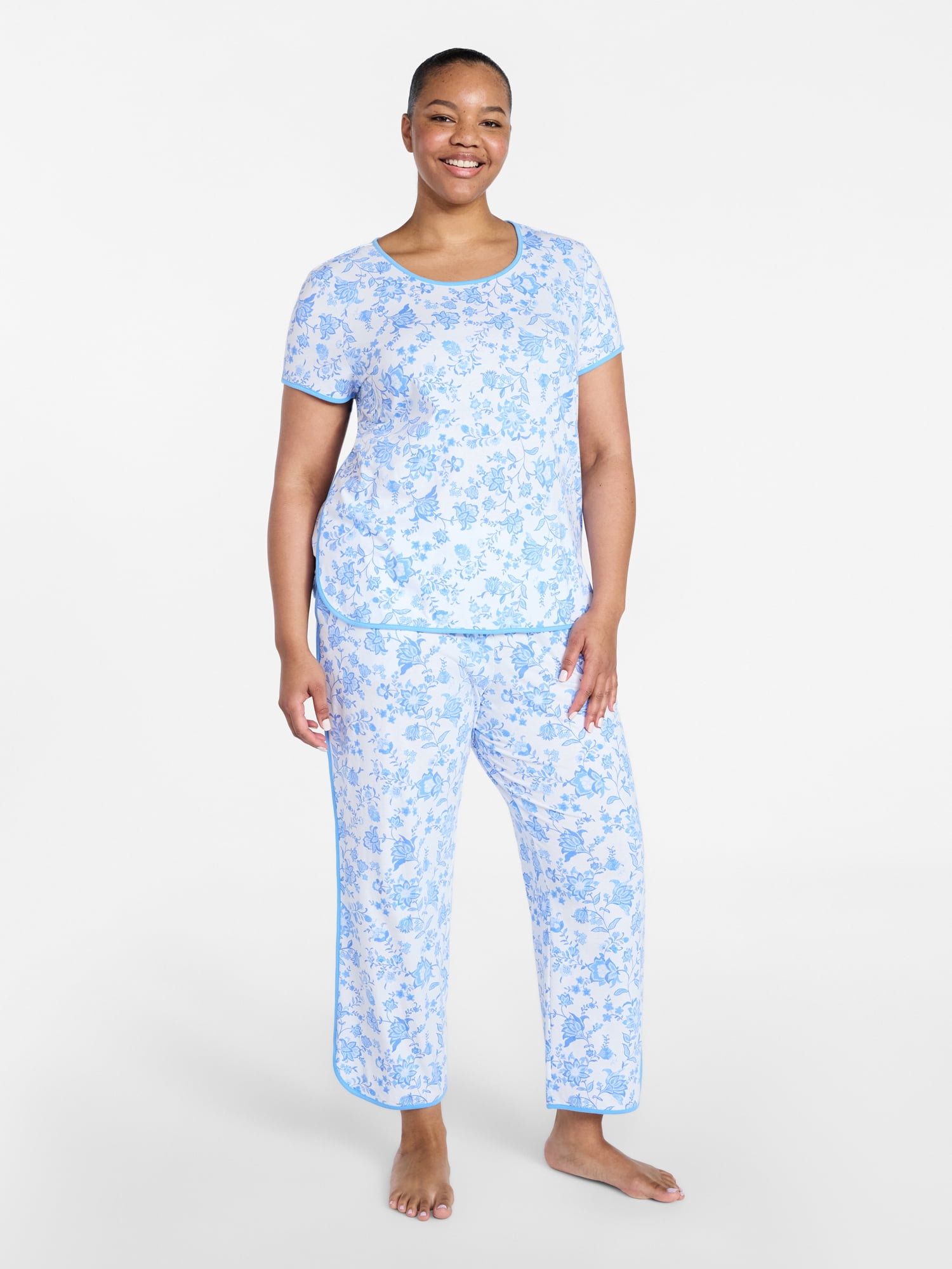 Joyspun Women's Lightweight Short Sleeve Sleep Tee and Pants Set, 2-Piece, Sizes XS-3X