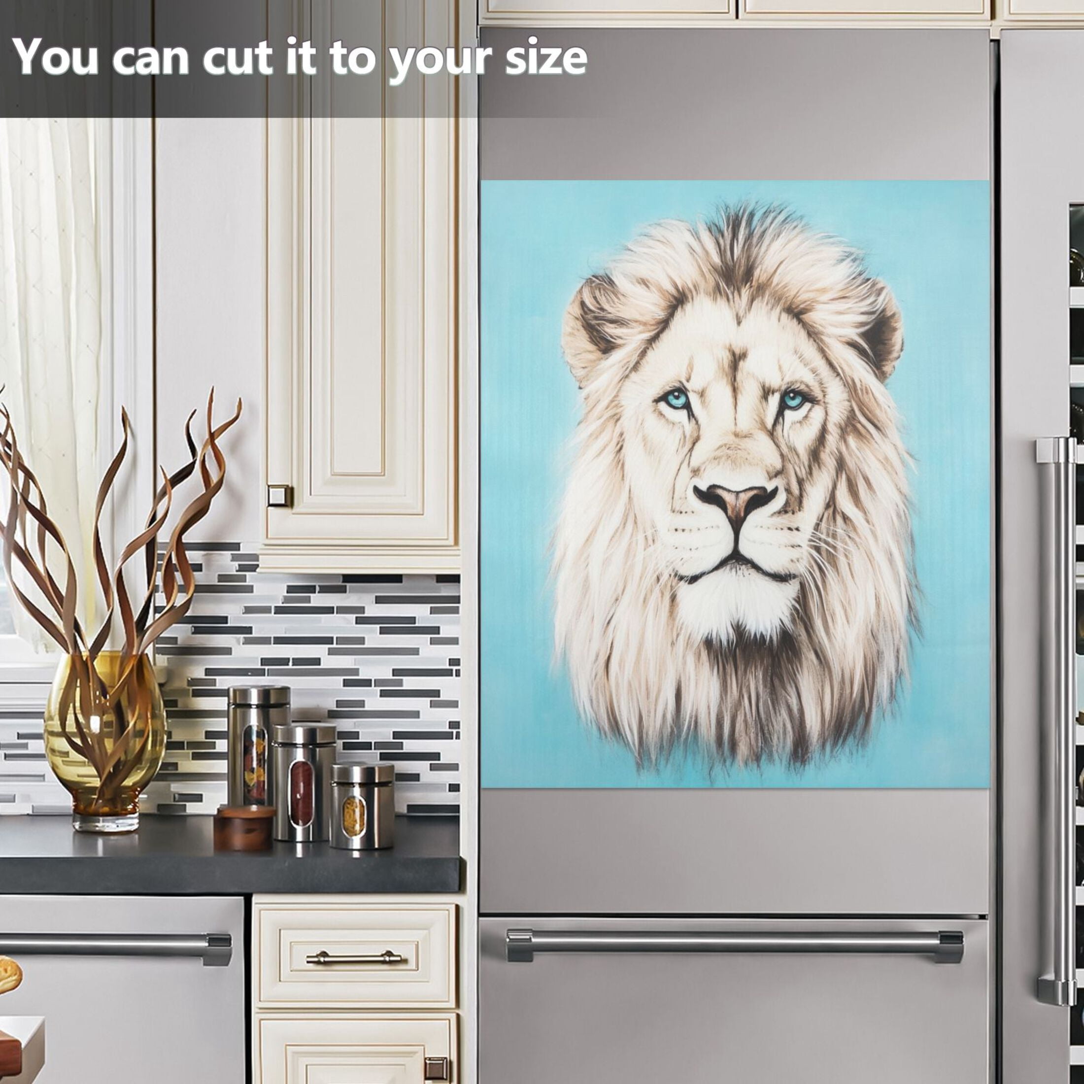 Dishwasher Magnetic Sticker 23x26 Inch Refrigerator Magnetic Sticker Washing Machine Magnetic Sticker Kitchen Panel Magnetic Sticker Home Decor White Lion Face Pattern