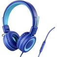 thumbnail image 1 of Audífonos P10 para niños POWMEE con micrófono, ajustable, plegables, para escuela/PC/celular (azul), 1 of 3