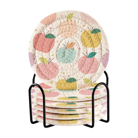 

6 coil coasters 3.94x3.94x0.24 inch water coasters Drink coasters with cup holders Absorbent coasters Heat resistant for bar protection Color Apple Cartoon1