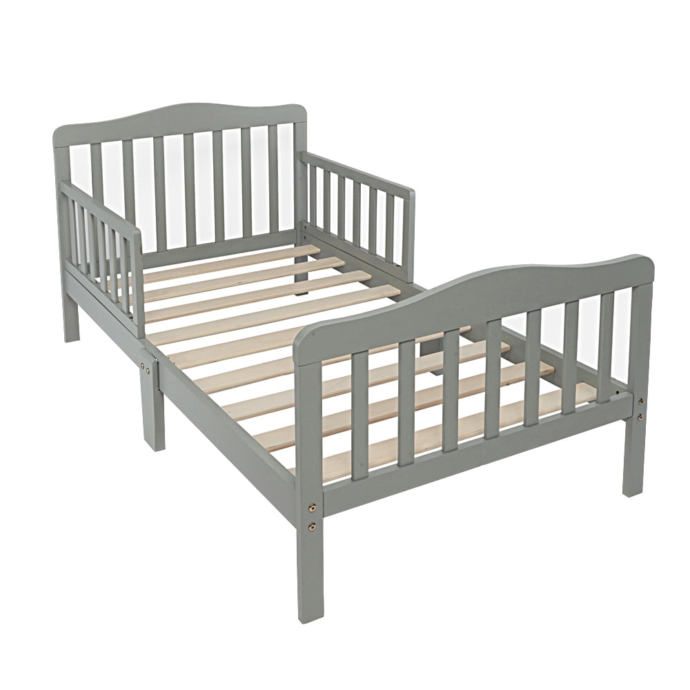 Toddler Bed Gray Wooden Baby Children Canton Toddler Bed Children Bedroom Furniture with Two Side Safety Guardrails 