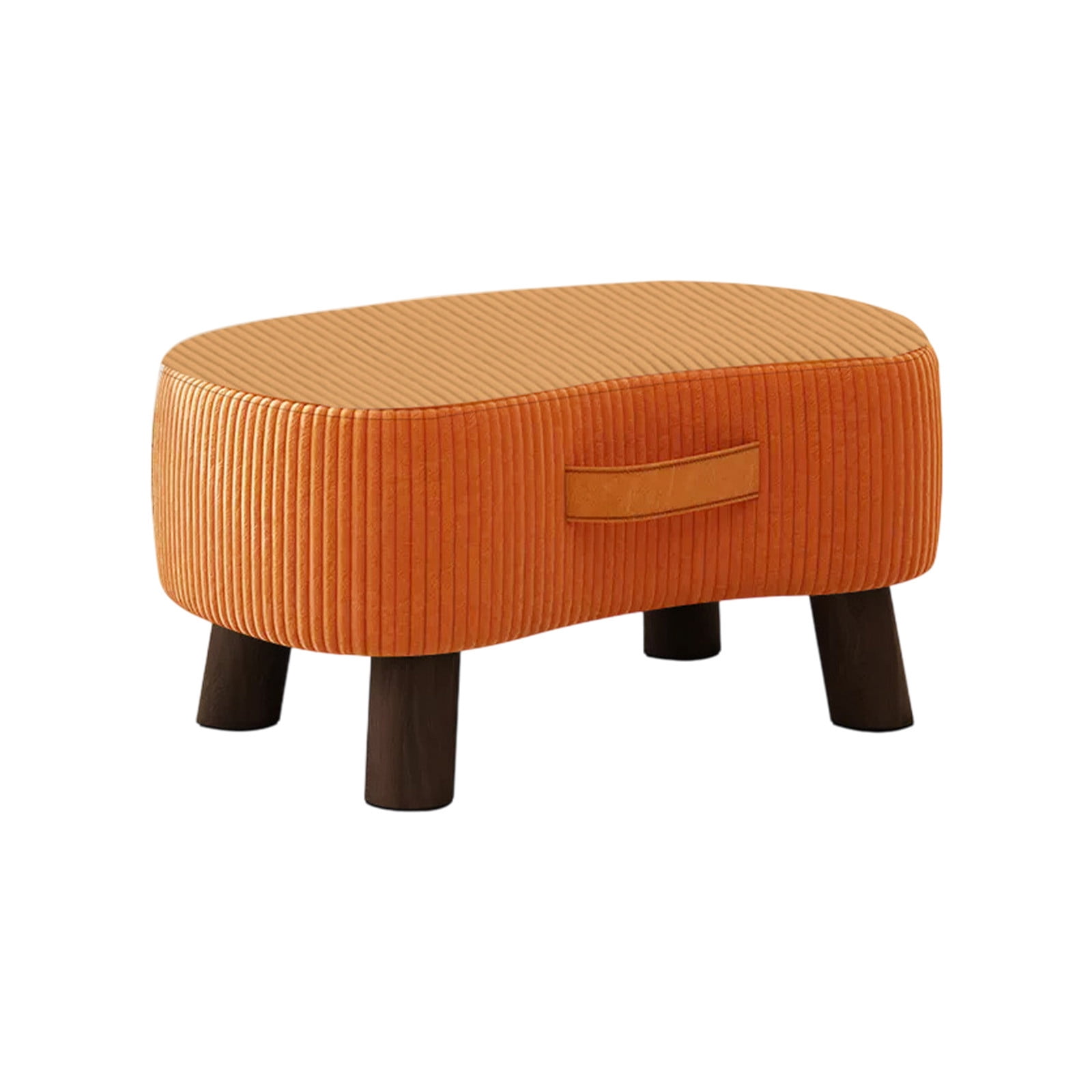 Kcavykas Small Curved Velvet Foot Stool, Modern Ottoman with Handle, Wood Leg Step Stool with Padded Seat for Couch and Living Room