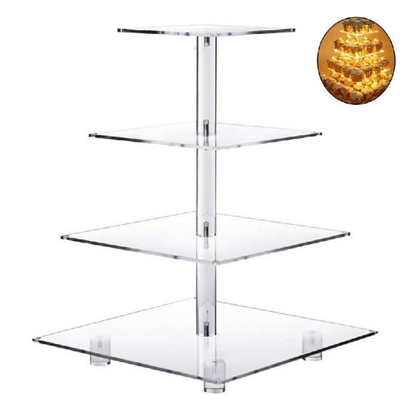 4-Tier Cake Plate Stand LED Light String Cupcake Holder Acrylic Cupcake Display