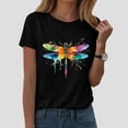 thumbnail image 2 of GEWSEY Women's Dragonfly Graphic Tees Trendy Casual Loose Summer Funny Cute Printed Short Sleeve Shirts Tops (Black, 3XL), 2 of 8