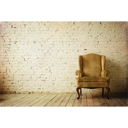 Image of GreenDecor Vintage Sofa Wedding Backdrop for Photography 7x5ft Background Drop Brick with Dark Wood Floor Studio Background Cloth