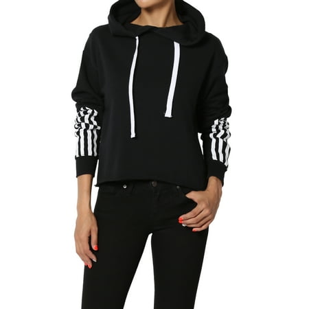 Dolman Crop - TheMogan Junior's Active Striped Long Sleeve Cropped Hoodie Pullover Sweatshirts