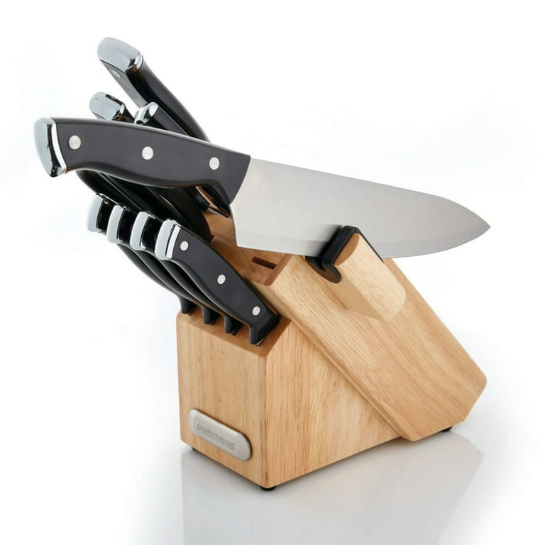 Farberware Edgekeeper Triple Riveted Slim Acacia Knife Block Set with Built  in Sharpener 14-piece in Whitekitchen knives set , - AliExpress