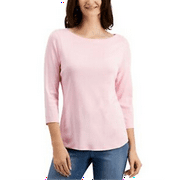 Charter Club Women's Pima Cotton Button Shoulder Top Pink Size Petite Medium
