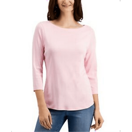 Charter Club Women's Pima Cotton Button Shoulder Top Pink Size Petite Medium