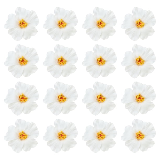 Uxcell Flores de Hibisco Hawaiano Flores Artificiales Clip para el Cabello DIY Flor de Hibisco de Espuma Blanca Paquete de 16