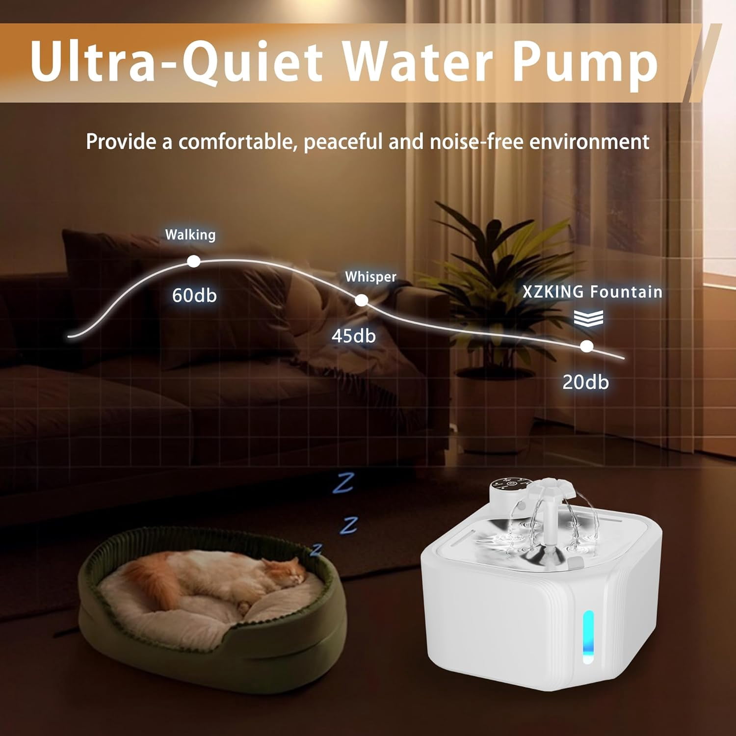 Cordless Cat Water Fountain 95 oz / 2.8 L, Battery Operated Pet Water Fountain with Motion Sensor, Stainless Steel Tray and 4 Filters for Cats and Dogs (White)