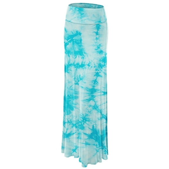 Made by Johnny Women's Tie Dye Fold Over Maxi Skirt XXXL AQUA
