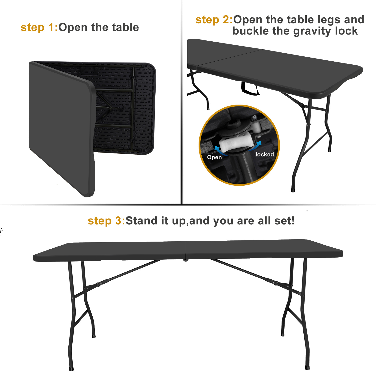 SUGIFT 6 ft Rectangular Black Folding Table photo 8
