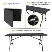 SUGIFT 6 ft Rectangular Black Plastic Folding Table