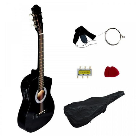 Ibanez Acoustic Electric Guitar - Black Electric Acoustic Guitar Cutaway Design With Guitar Case, Strap, Tuner T4