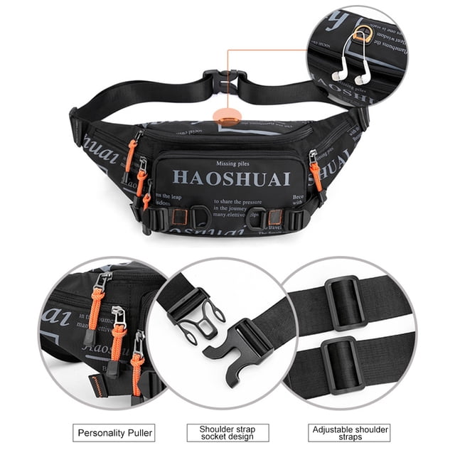 Cangurera Riñonera de nailon de gran capacidad con múltiples bolsillos para hombre y mujer, riñonera (negro)