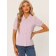 thumbnail image 4 of Top de manga Corta con cuello Peter Pan Allegra K Rosa gris S, 4 of 6