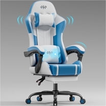 HLDIRECT Gaming Chair, Gamer Chair with Lumbar Massage, Ergonomic Video Game Chair with Pocket Spring Cushion, Computer Chair for Adults, White & Blue