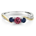 thumbnail image 2 of Gem Stone King 925 Silver and 10K Yellow Gold Pink Tourmaline Blue Sapphire and White Lab Grown Diamond 3 Stone Engagement Ring for Women (0.58 Cttw, October Birthstone, Size 7), 2 of 3
