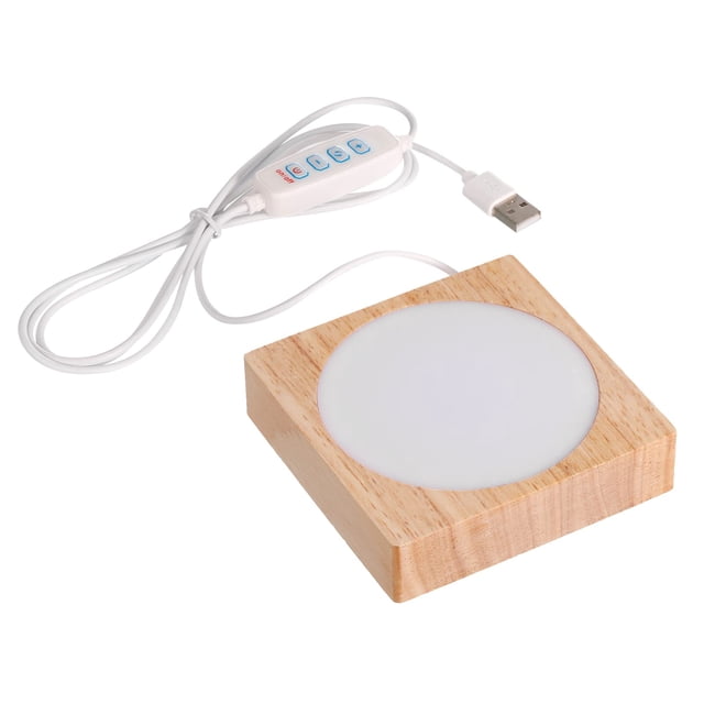 PATIKIL 3.2 Inch Wooden LED Light Base, Dimmable Wood Light Display Base Stand Lighting with Switch for 3D Crystal Glass Resin, 3-Colored Light, Square