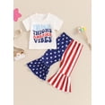 thumbnail image 4 of Toddler Baby Girl 4th Of July Outfits Short Sleeve T-Shirt Stars Stripes Bell Bottoms Summer 2PCS Clothes, 4 of 9
