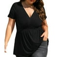 thumbnail image 2 of SOMER Women's Tops Plus Size T Shirt Short Sleeve V Neck Dressy Wrap Flowy 2025 Summer Black, 2 of 7