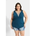 thumbnail image 3 of TIYOMI Plus Size Women's Tank Tops 2X Lace Trim V Neck Tank Tops Sleeveless Tops Guipure Basic Solid Tunics Summer Deep Blue Shirts Loose Fit Camisoles 2XL 18W 20W, 3 of 8