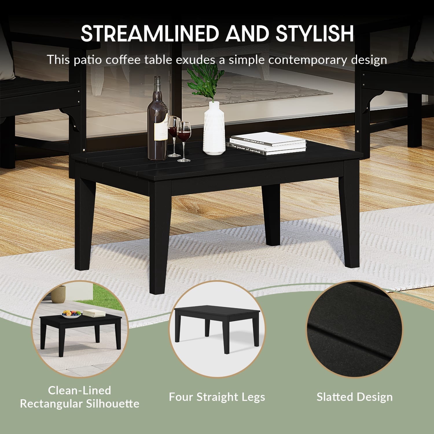 WestinTrends Malibu Low Outdoor HDPE Patio Rectangle Coffee Table, Dark Green