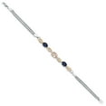 thumbnail image 3 of Gem Stone King 925 Silver and 10K Yellow Gold Peach Morganite and Blue Sapphire and White Lab Grown Diamond Bracelet for Women (1.82 Cttw, Gemstone October Birthstone, Oval, Wheat Chain, 7 inches), 3 of 5