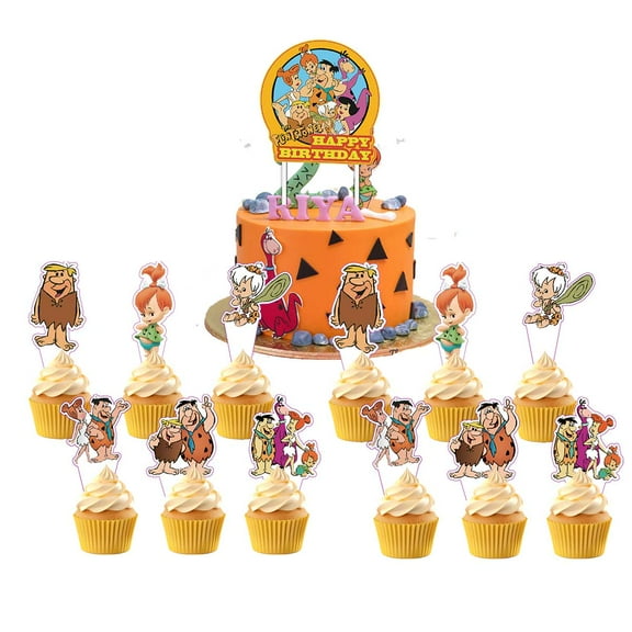 Black Flintstones Cake Topper Cupcake Set Party Supplies Decoration Birthday Decor Kit