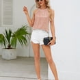 thumbnail image 4 of SWSMCLT Women's Chiffon Blouse Sparkle High Neck Summer Casual Sequin Sleeveless Shirt Ruched Slimming Fashion Tank Top Pink Small, 4 of 4