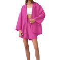 thumbnail image 1 of VISgogo, traje de pantalón informal de dos piezas para mujer, blusas abotonadas con cuello de solapa de color sólido y pantalones cortos holgados con cintura elástica VISgogo moda, 1 of 4