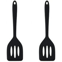 2Pack Small Silicone Turner High Heat Resistant Slotted Spatula for Fish, Eggs, Pancakes and More (Color: Black)