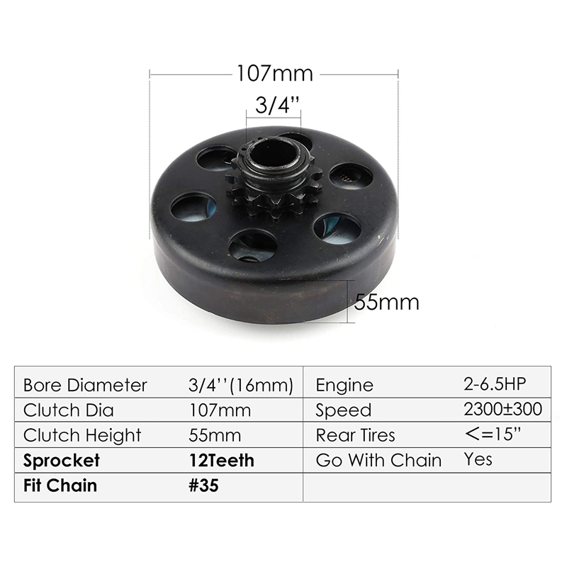 Buy For Go Kart Clutch, 3/4 Inch 12 Tooth for 35 Chain, Centrifugal