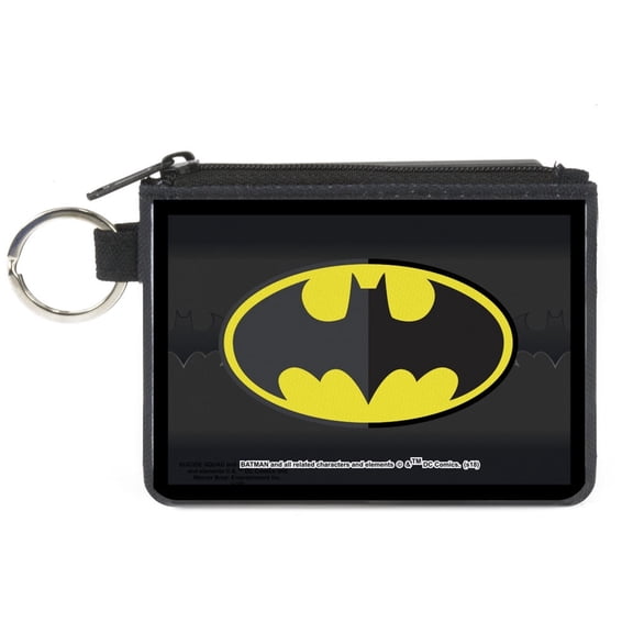 DC Comics Wallet, Coin Purse, Batman Icon Centered Bat Signal Stripe Black Yellow Grays, Canvas