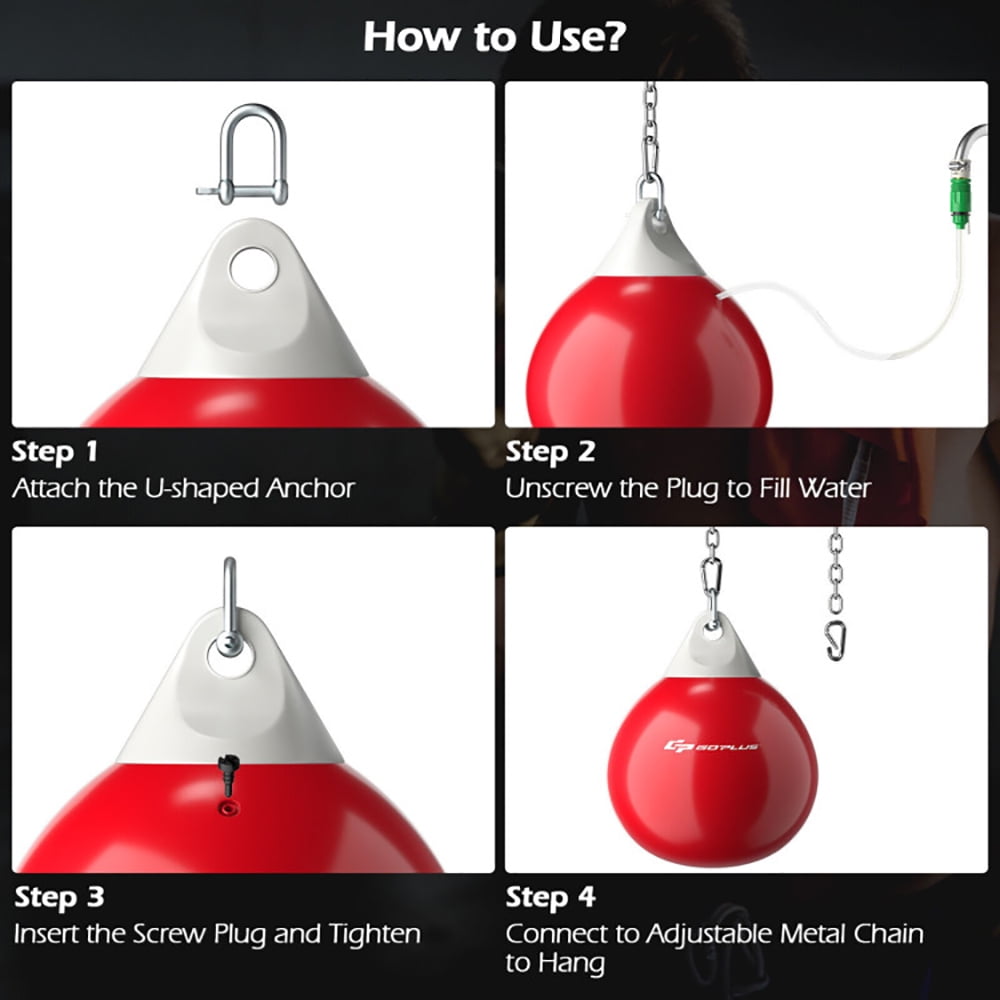 Spaco 18 Inch 110 Pound Heavy Punching Water Aqua Bag, Water Aqua Bag with Adjustable Metal Chain, Punching Bag for Adults, Red