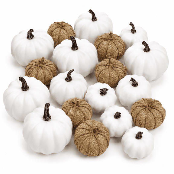 Artificial Pumpkins White Pumpkins and Burlap Pumpkins for Fireplace Kitchen Thanksgiving Halloween Decoration Fall Wedding Decoration  18P