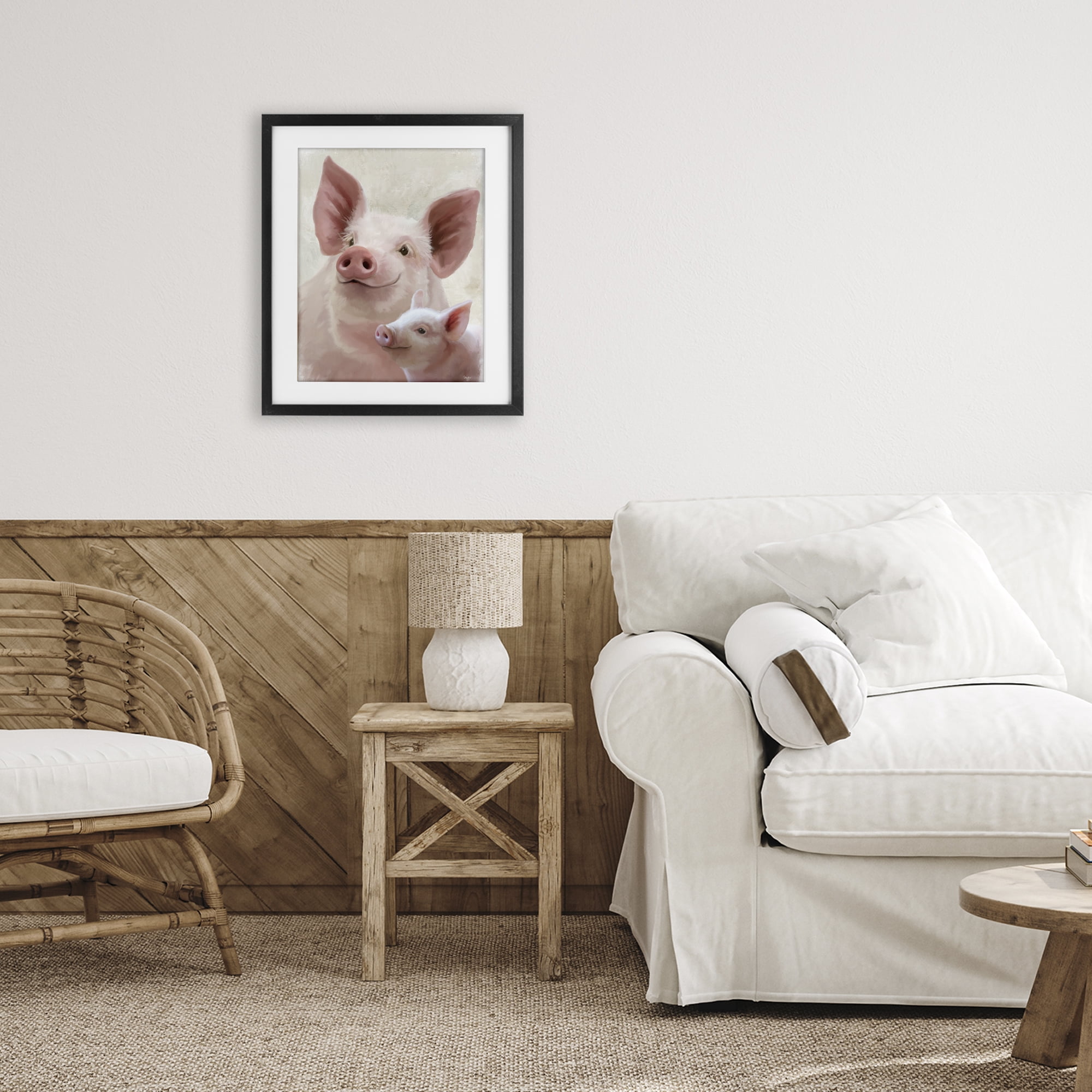 Stupell Industries Piglet & Mom Portrait Black Framed Print Under Glass, design by Mollie B.