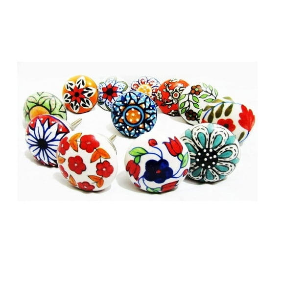 Royal Kraft Vintage Hand Painted Ceramic Pull Knobs for Kitchen Cabinet, Door & Drawer, Wardrobe, Cupboard (Set of 10)