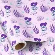 RUSPEPA 8th Birthday PresNok Wrapping Paper Roll, Mini Roll, Purple Mermaid Tail Number 8 and “Make a Splash” Text Gift Wrap for Girls, Kids Birthday Party, 17 Inches x 16.4 Feet