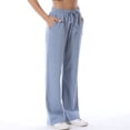 thumbnail image 4 of Penkiiy Women's Comfy Maternity Casual Pajama Pants Solid Color Drawstring Palazzo Lounge Pants Wide Leg 2XL Blue, 4 of 6
