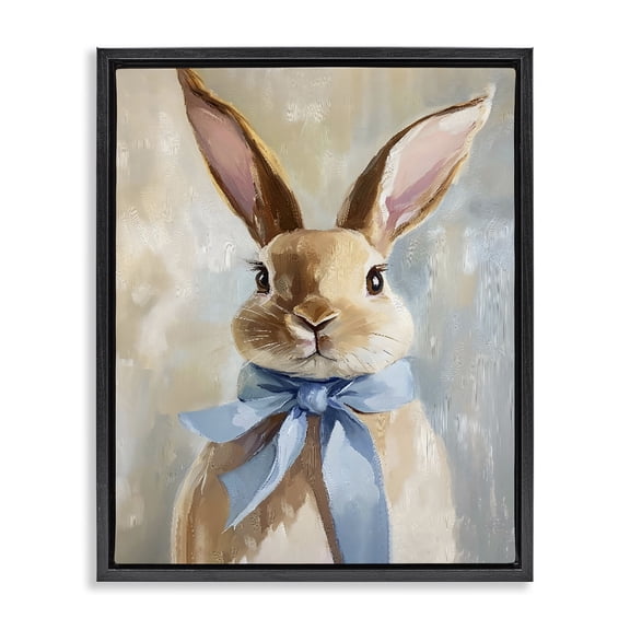 Stupell Industries Cottage Bunny with Blue Bow Black Floating Frame Canvas Art, 17 x 21, by The Prints Vibe