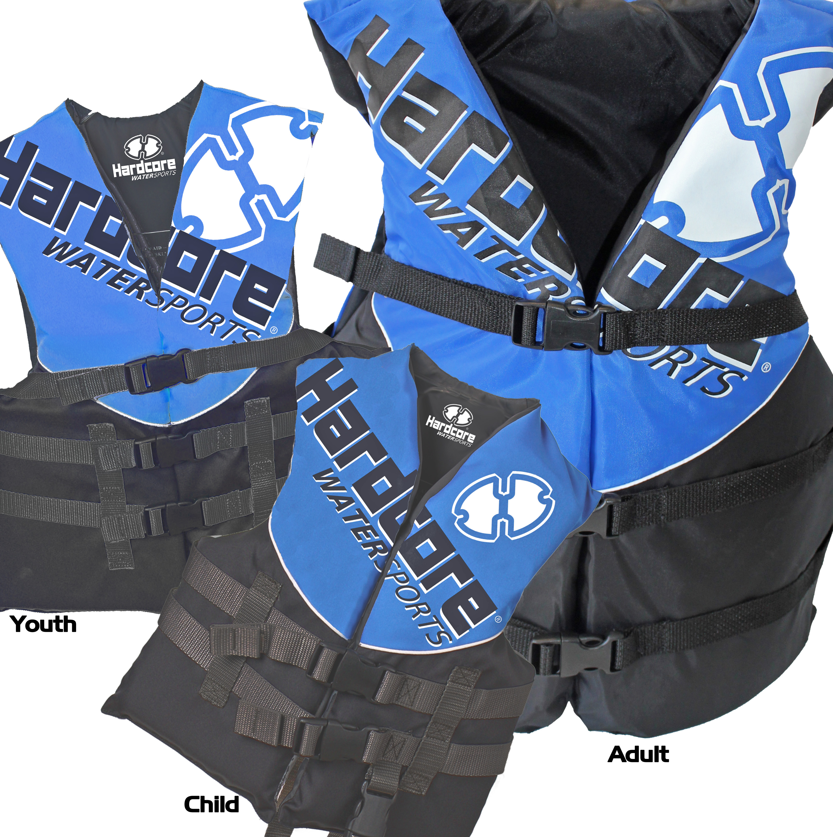 Hardcore Water Sports Life Jacket Vests For The Entire Family USCG Approved (ONE VEST INCLUDED)