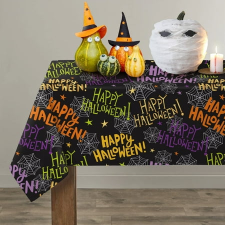 

Halloween Tablecloth Halloween Table Cloth with Pumpkin Spider Web Bat Tablecloth Waterproof Wrinkle Free Rectangle Tablecloth Polyester Fabric Table Cover for Halloween Party Decoration Black