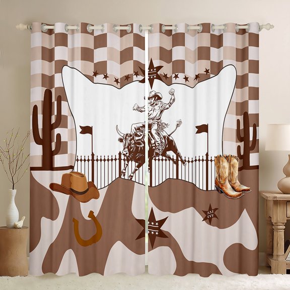 Manfei Cowboy Tribal Curtains Pack of 2 (42x84 Each),Retro Rustic Horseshoe Curtains Blackout,Cute Cow Pattern Bedroom Curtains For Boys Teens,Breathable Home Decor