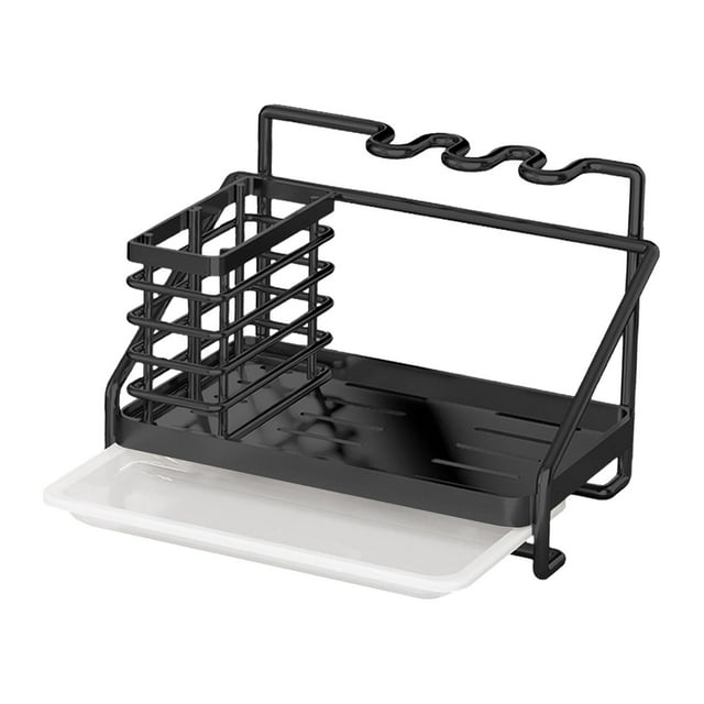 Soporte para esponjas, escurridor de cepillos, escurridor de fregadero de acero inoxidable con escurridor Negro