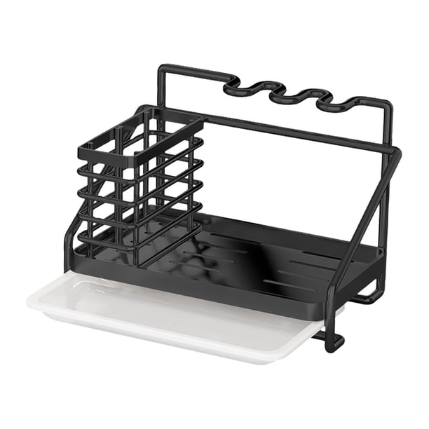 Escurridor de esponjas, jabonera de encimera duradera, escurridor de cepillos, estante para fregadero Negro
